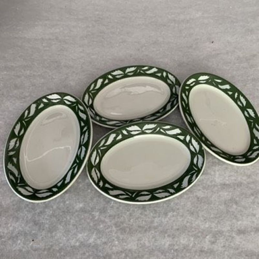 4 Jackson China Green Leaf Pattern Restaurant Ware Small Oval Side Dish Platters